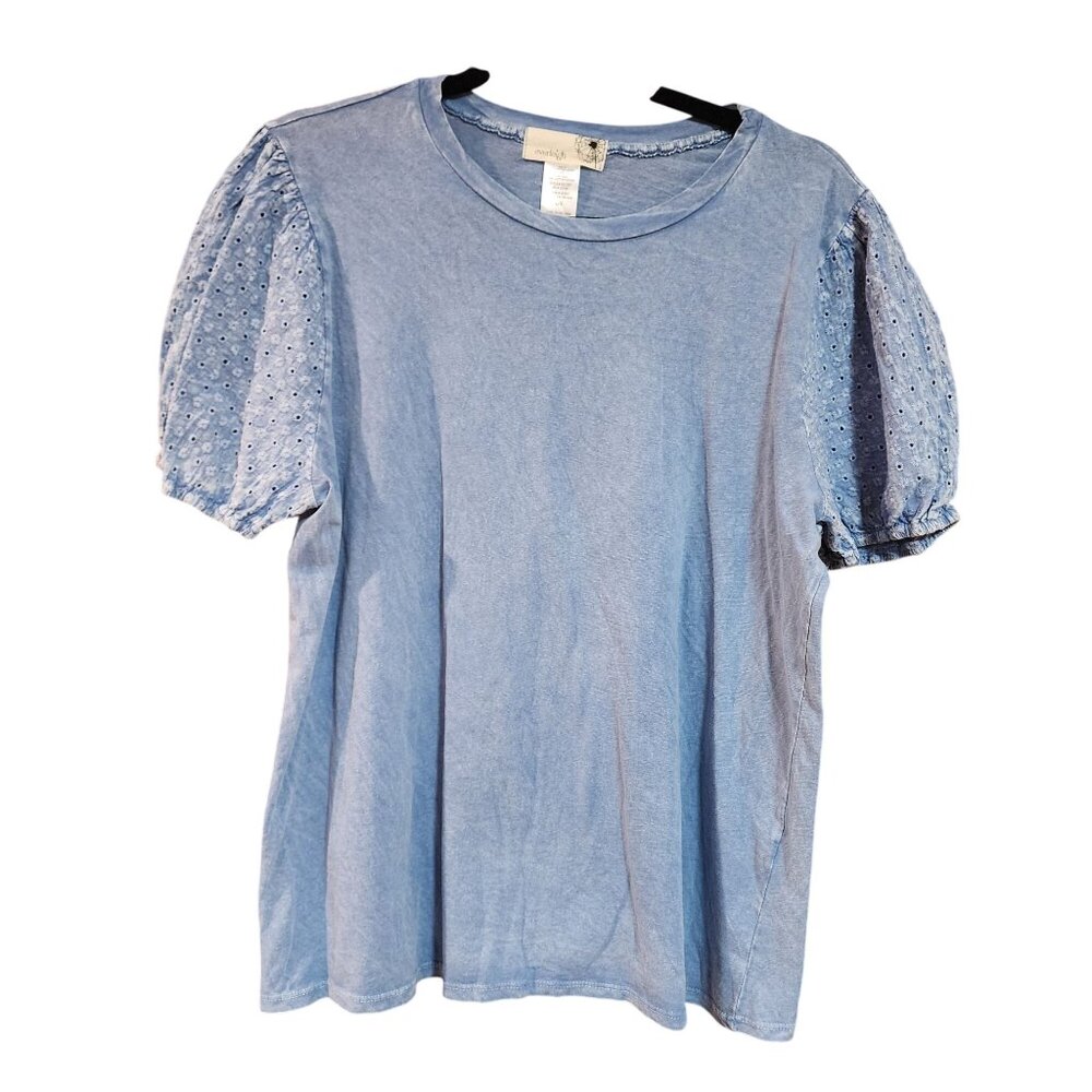 Everleigh Light Blue Womens Eyelet Sleeve Blouse L/G